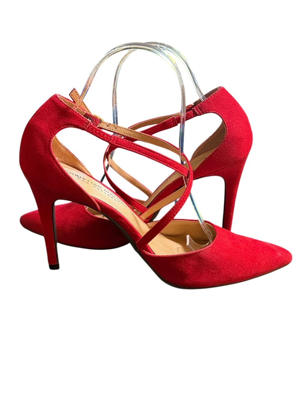 Christian Siriano Red Suede Pointed-Toe Crisscross Slingbacks Heels Size 8 - Picture 7 of 12